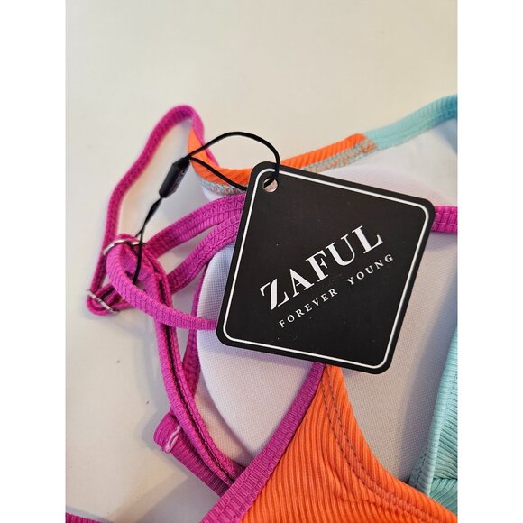 Zaful Womens Colorblock Bikini Set V-Neck & High Waist Bottoms Size 8-10 Sexy - Picture 8 of 9